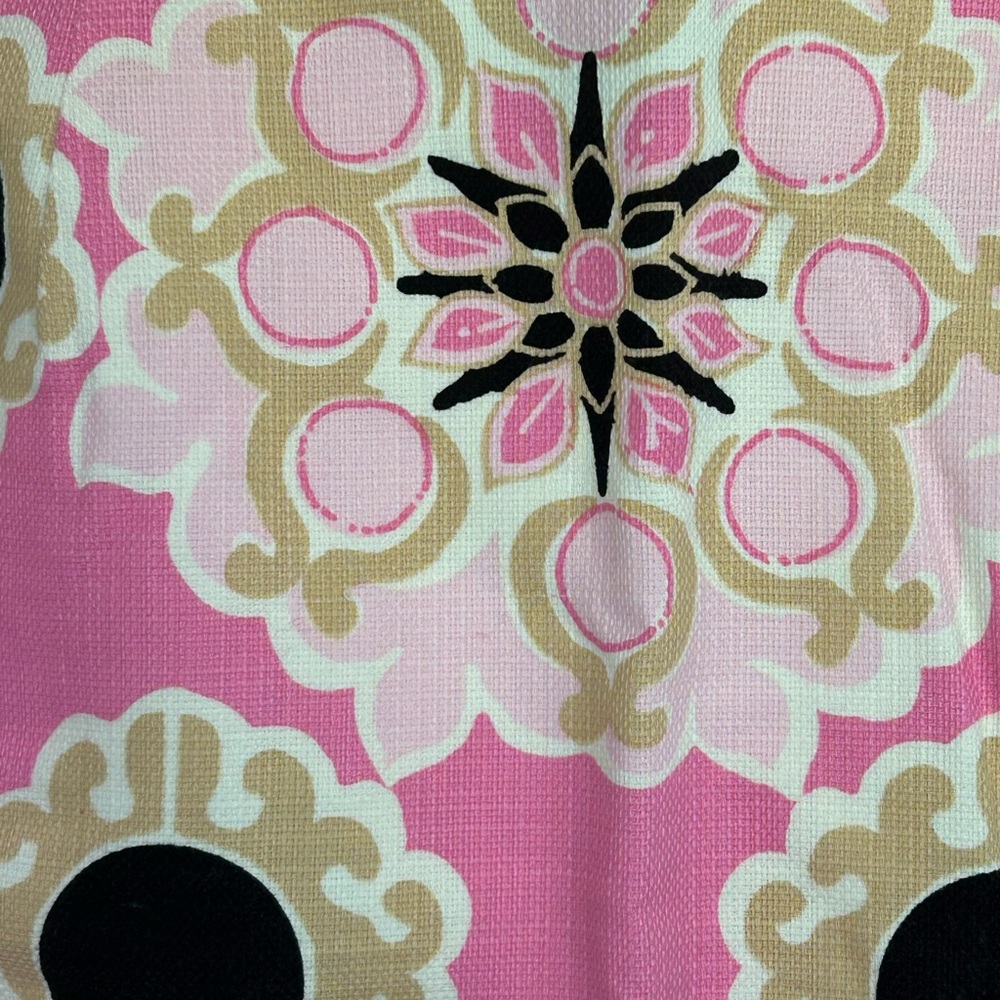 LILLY PULITZER Skirt Sz 6 Pink Tan Black Medallion Print Lined Linen Side Zip - Picture 4 of 13
